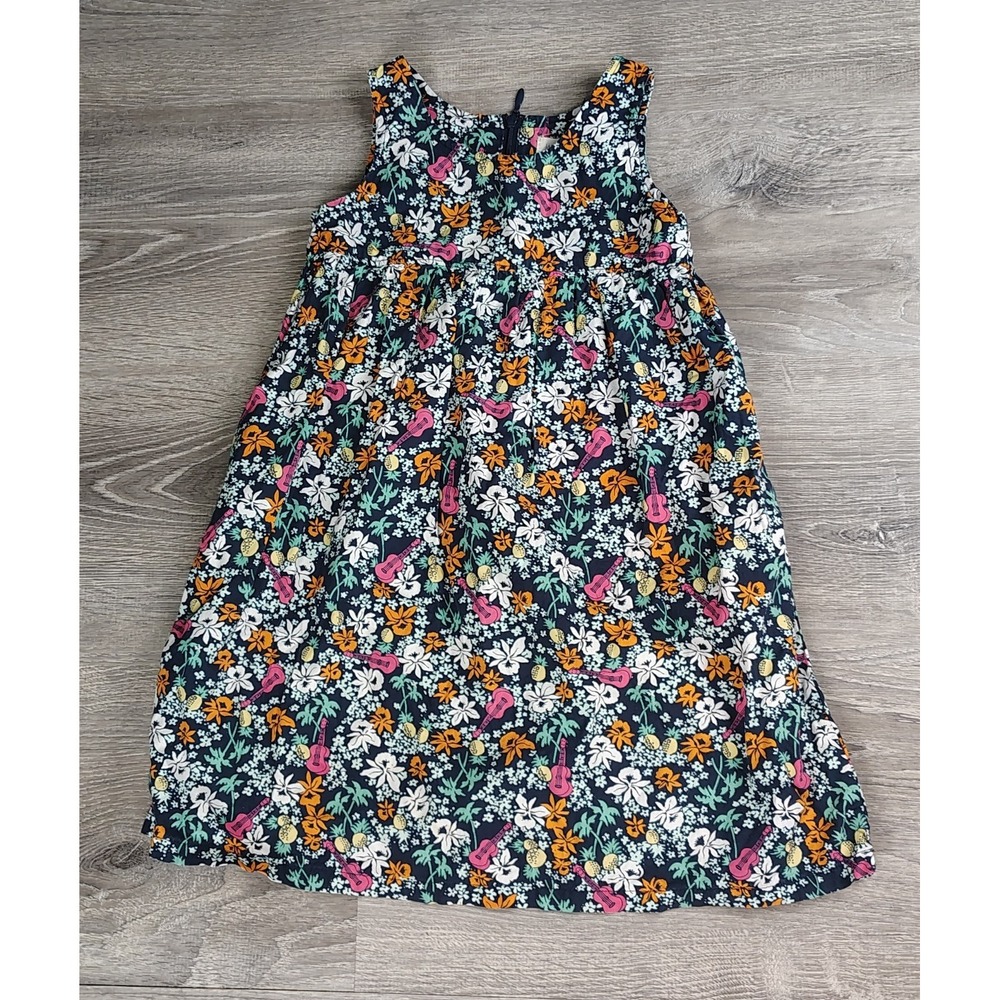 Lands' End Girl's Size 5 Short Sleeve Floral Dress Zip Pocket Cotton